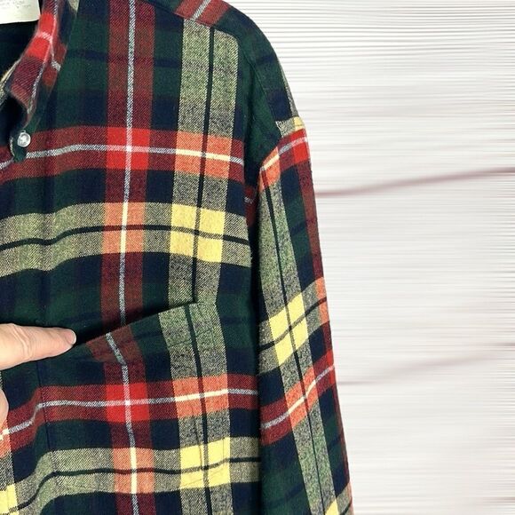 Vintage L.L. Bean Flannel Button Up Shirt Cotton Plaid Green Red Yellow size XL - Picture 6 of 11